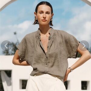 AYR Irish Linen The Bloom Button Down Blouse in Desert Cities Size Small